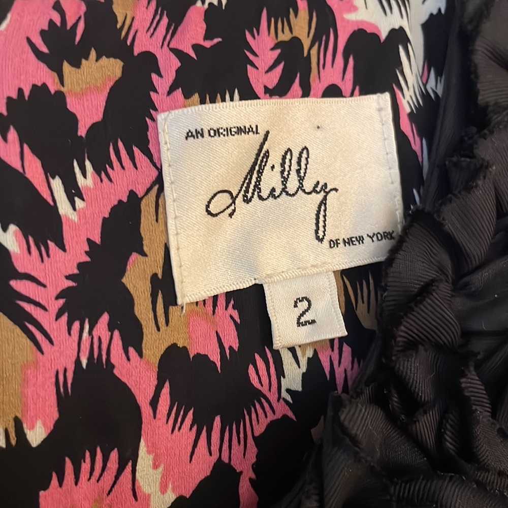 Milly Ribbon Ruffle Black Silk Dress - Picture 2 of 5